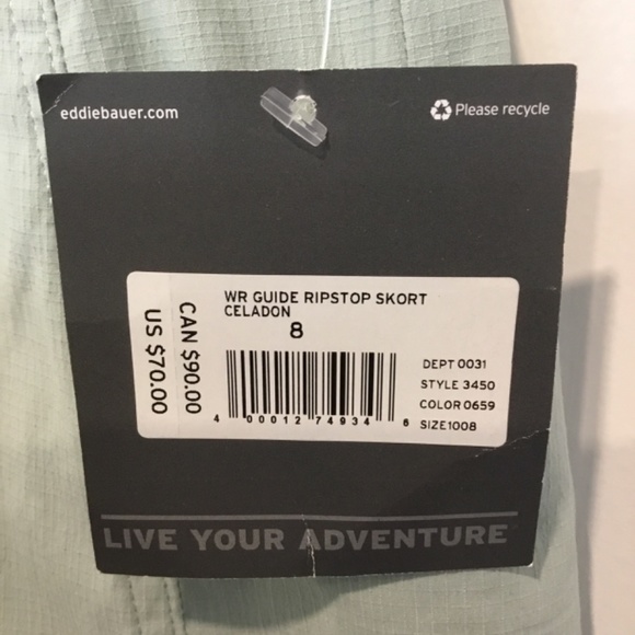 Eddie Bauer Guide  Ripstop Skort in Celadon.  Size 8.  NWT. - Picture 8 of 10